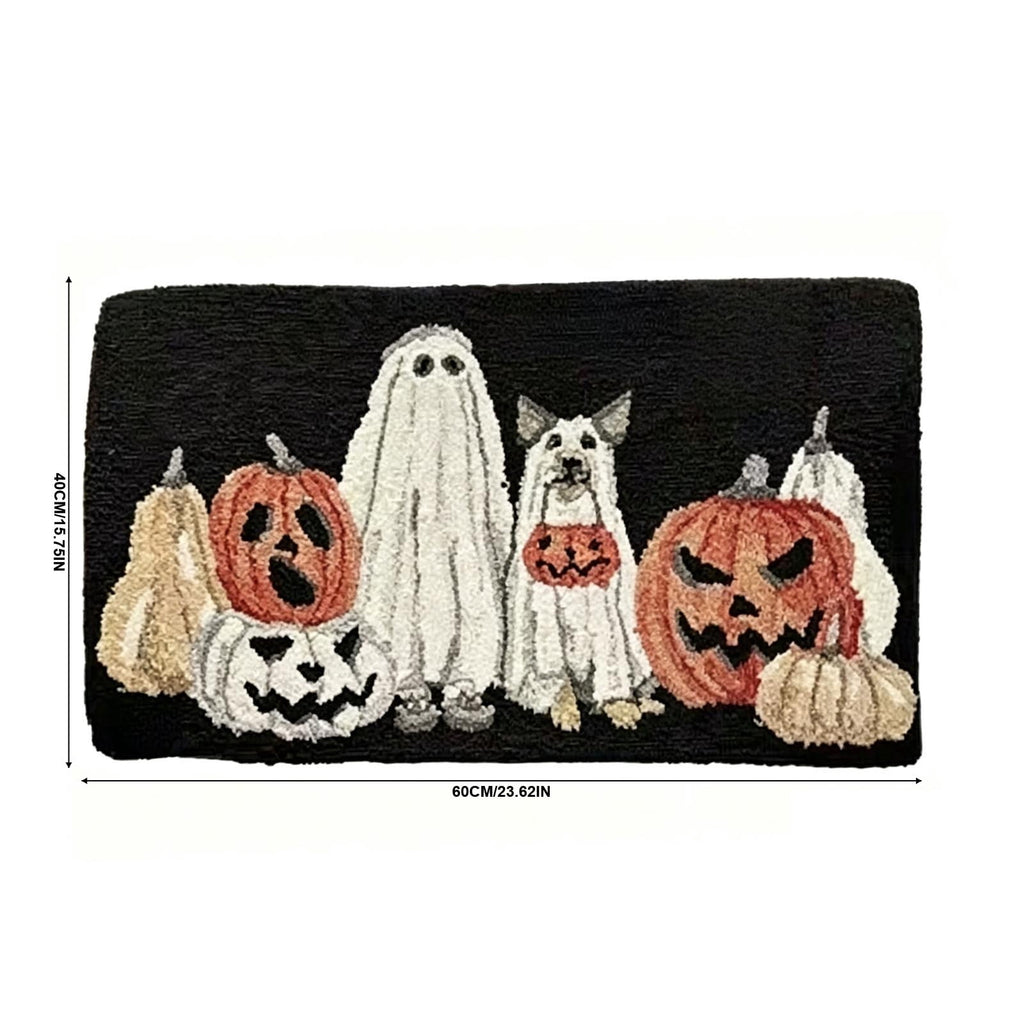 Halloween Wreath Shaped Rugs, Soft Indoor Mat for Entryway, Kitchen, Halloween Party, Pumpkin Witch Spooky Home Decor, 23.62x15.75 Inches