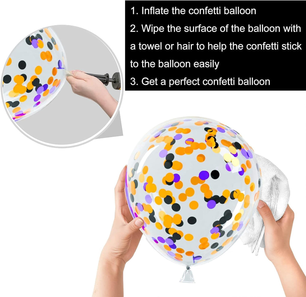 Pack of 35 Black Orange Purple Balloons – 9 Inch Latex & Confetti Balloon Set, Metallic Balloons for Birthday, Halloween, Haunted Theme, Party Decorations