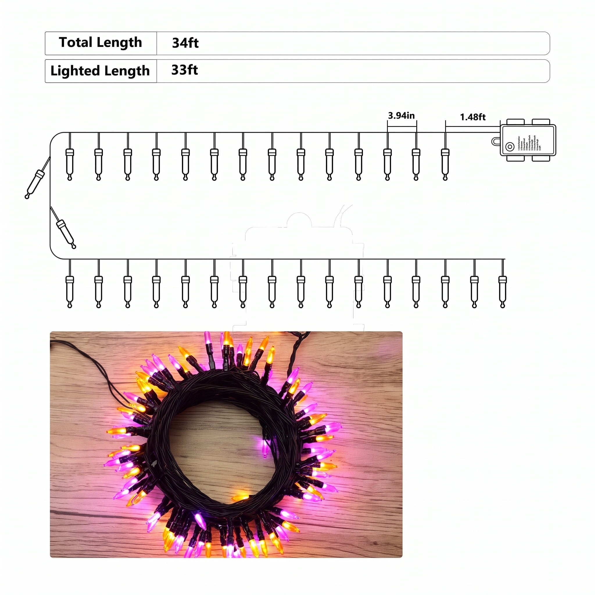 TETOU Halloween Lights, 33ft 100 LED Battery Halloween Lights, 8 Modes String Lights with Timer, Indoor Outdoor Waterproof mini Lights String for Halloween Bedroom Patio Decor - Orange & Purple