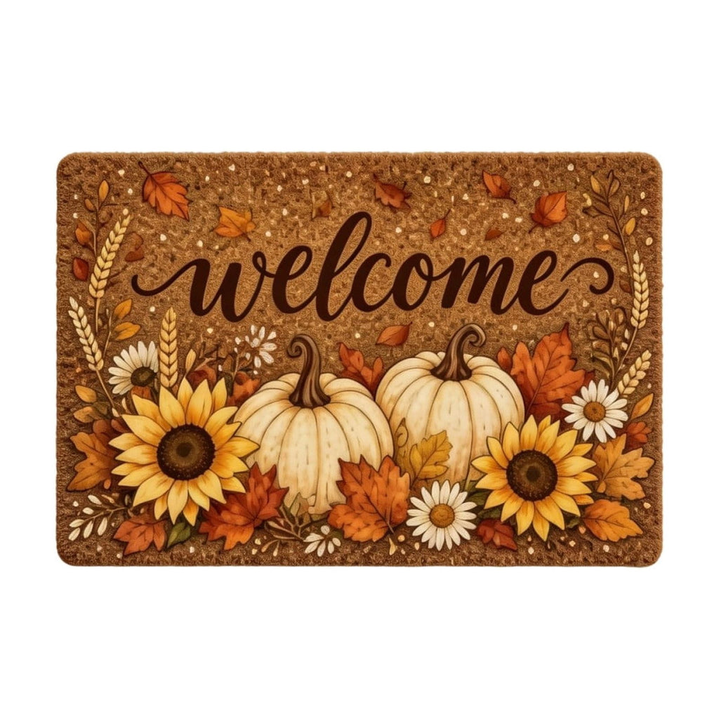 syligr Halloween Thanksgiving Doormat with Maple Leaf & Pumpkin Patterns - Non-Slip Floor Mat for Entryway, Kitchen, Porch, Fall Harvest Decor Rug with Anti-Fatigue Backing, Gift for Thanksgiving
