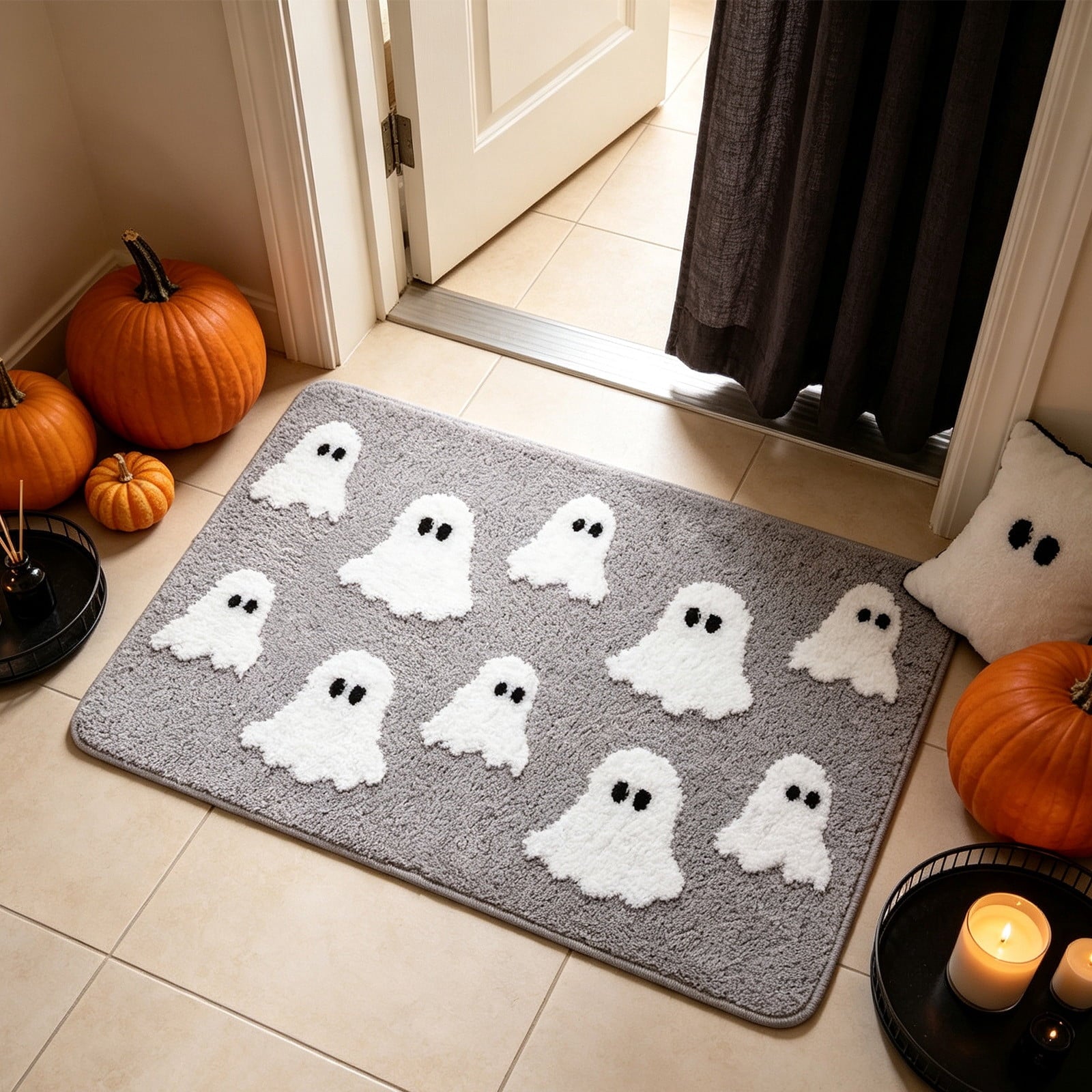 WWC Halloween Door Mat, 32x20 inch Halloween Decor Thick Non Slip Ghost doormat, Entryway Rug for Fall Party Indoor Outdoor Front Porch