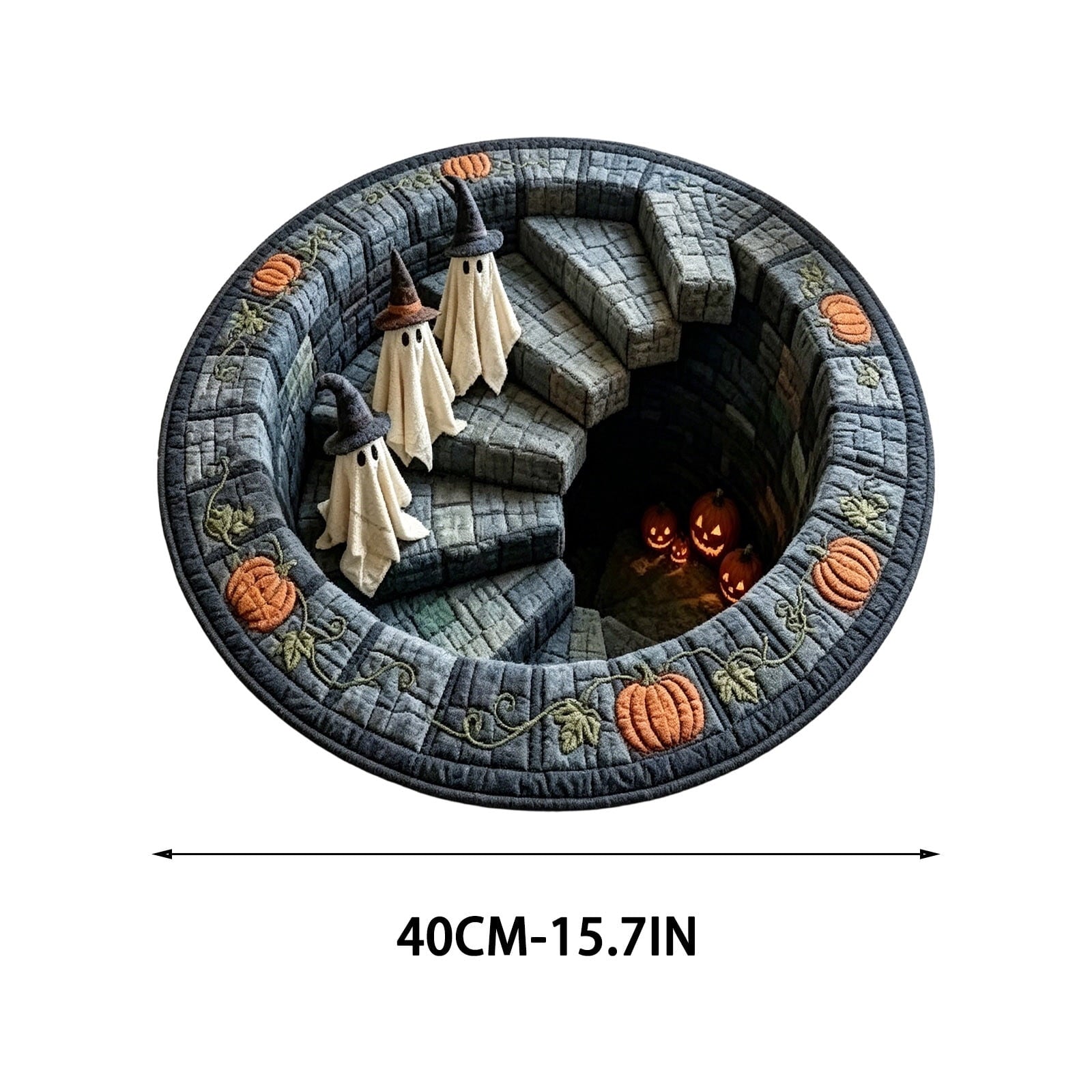 3D Halloween Rug,Halloween Quilted Round Rug 3D Illusion,Soft & Durable Fabric Non-Slip Modern Home Decor,15.7in