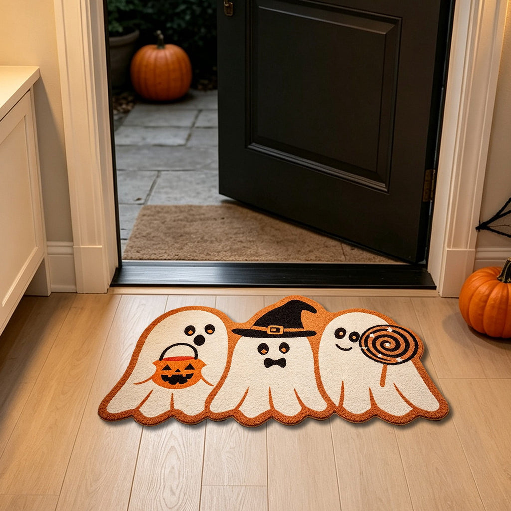 Halloween Doormat Ghost Bath Mat 23.6x15.7in Secure-Grip Absorbent Soft Faux Fur Rug for Bathroom Bedroom Living Room Decor by OVFUIZ