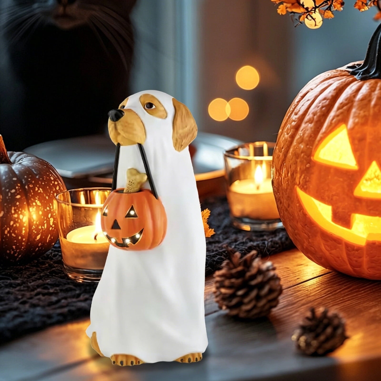 Ghost Bubble Bath LampHalloween Bathroom Decor Gifts Under 20 Bathtub Ghost & Dog Resin Figurine, Warm LED Halloween Tabletop Decor for Bathroom, Bedroom, Kids Room & Fall Home Accent