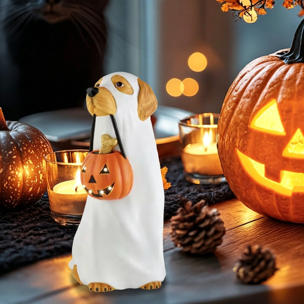 Large‑Size Resin Ghost Dog Blow Mold LED Lit Ornament, Detailed Light‑Up Dog Statue, Eye‑Catching Tabletop Decor For Indoor Halloween Home Styling