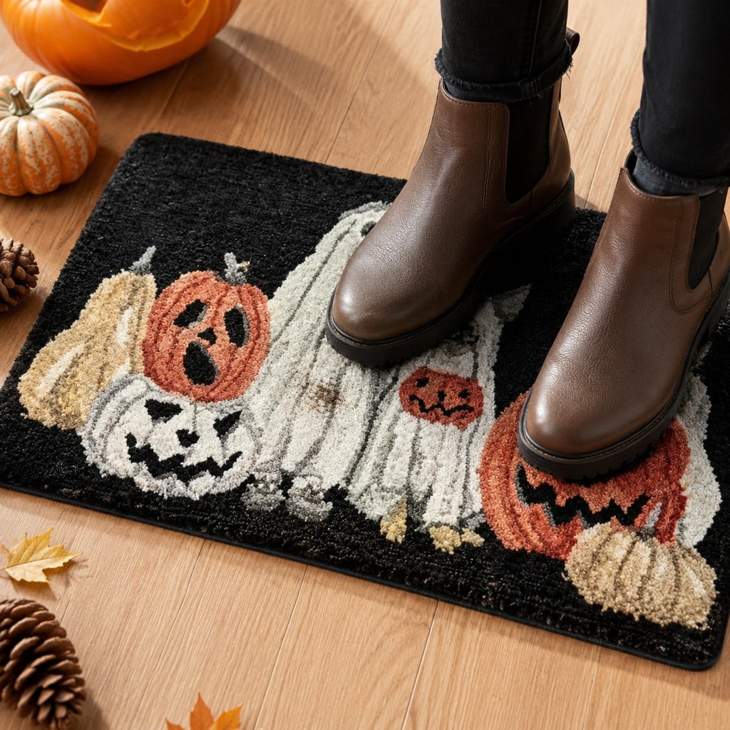 Clearance Hotyverty Halloween Door Mat Quick Drying Oil Proof Dirt Trapping Machine Washable Ghost 15.75x1.97 in Indoor Front Entryway Porch Floor Decor, Halloween Gift for Family Holiday Lovers