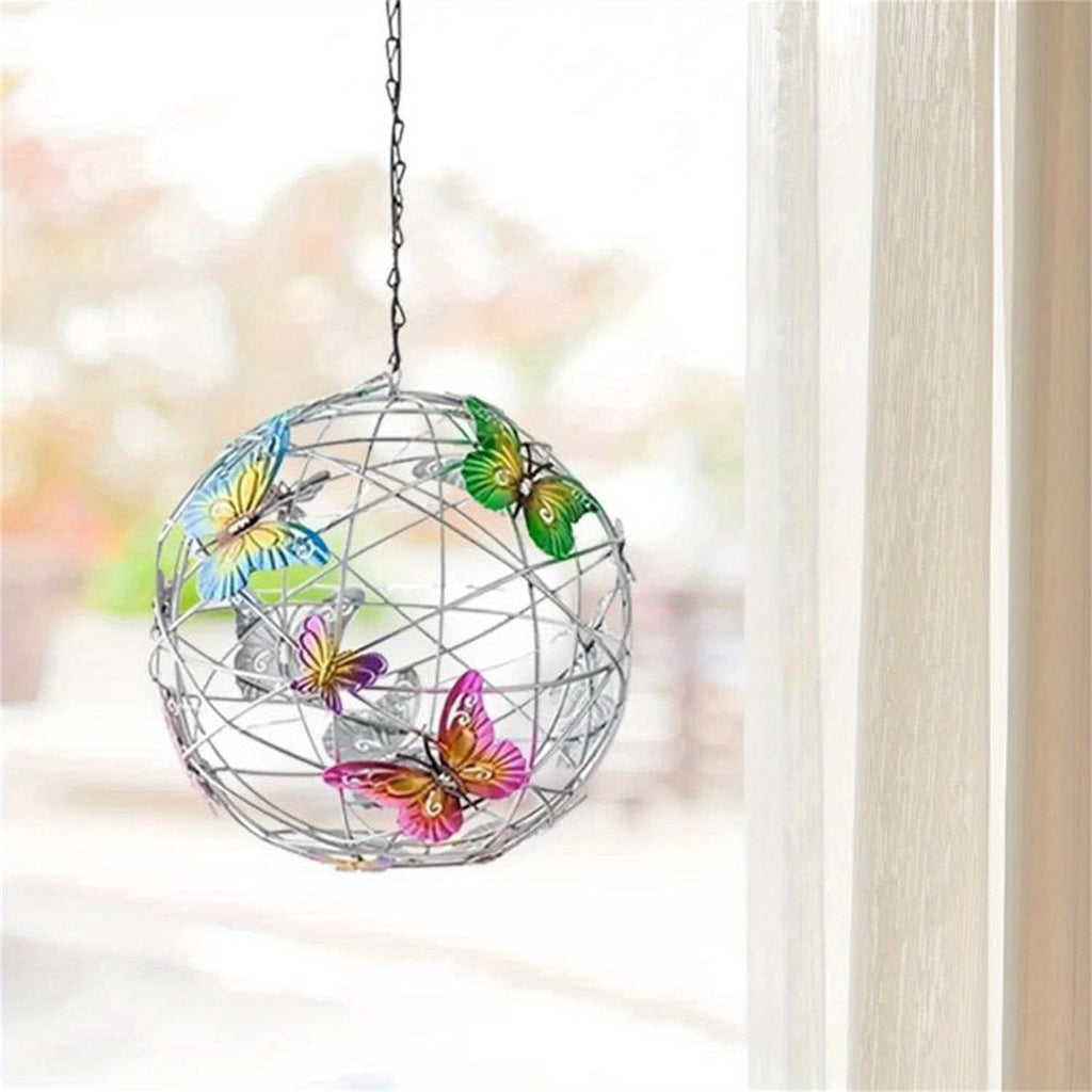 Hanging Solar Light Round Ball with Colorful Butterfly with Weaving String Special Gift for Garden Patio Gazebo Decor Camping