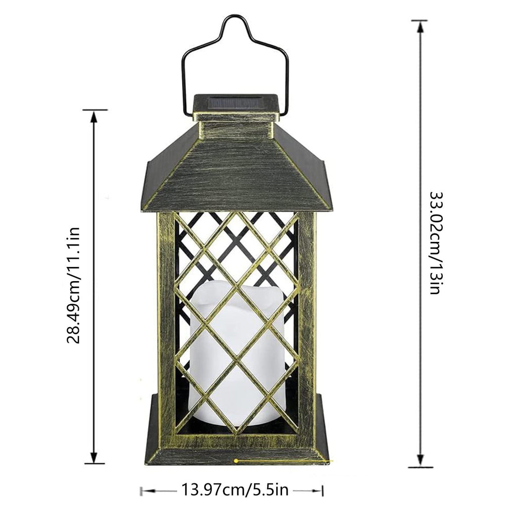 Wadada 13"Glass Solar Lantern Outdoor Waterproof,Hanging Lanterns Solar with Flickering Flameless Candle Mission Lights Decorative for Patio Front Porch Garden Backyard Outside Table(Antique Copper)