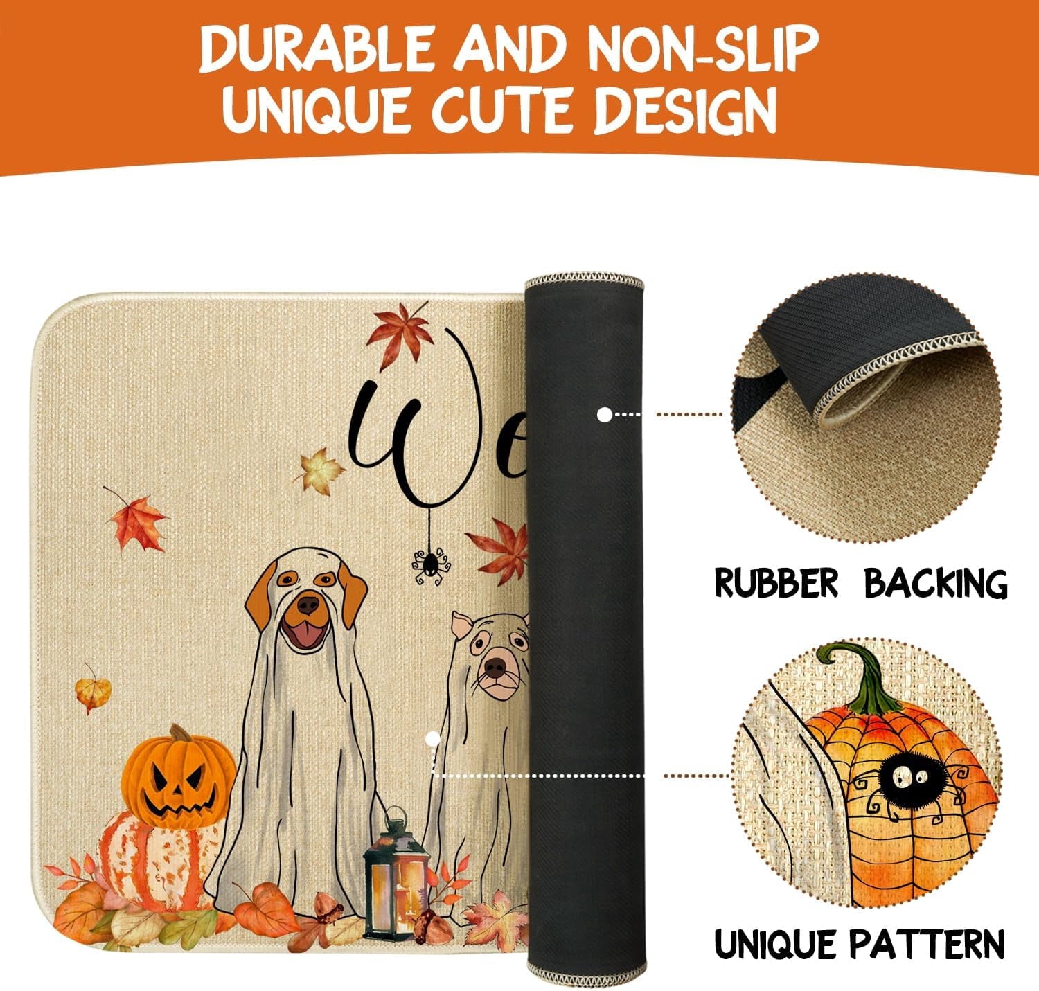 ASKETAM Halloween Doormat Indoor/Outdoor Non-Slip Carpet 19.5" x 31.3" (Dog Pumpkin)