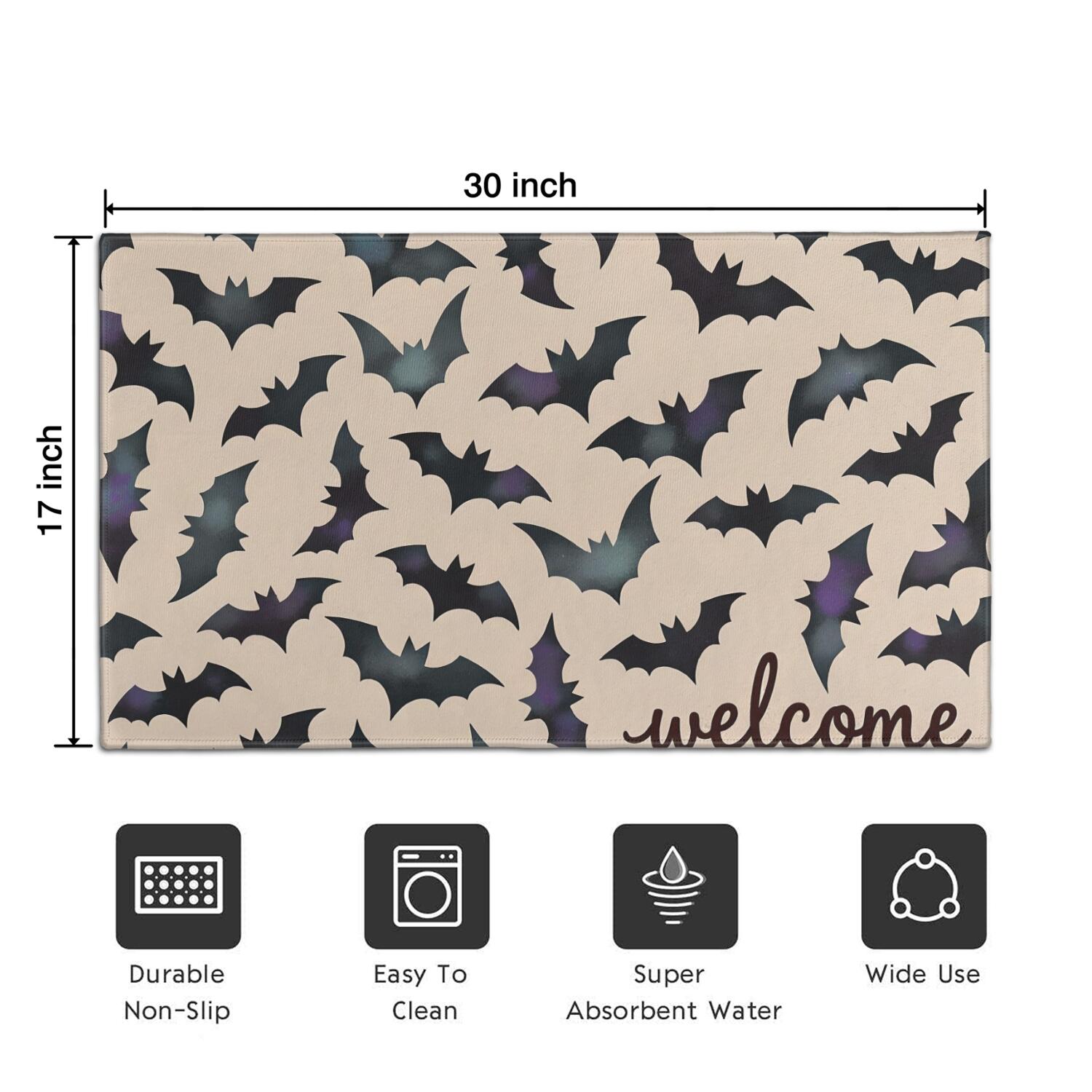 Happy Halloween Door Mat Decorations Spider Bat Doormat Plain the Indoor Door Mat/Outdoor Crystal Velvet 30x17 Inches