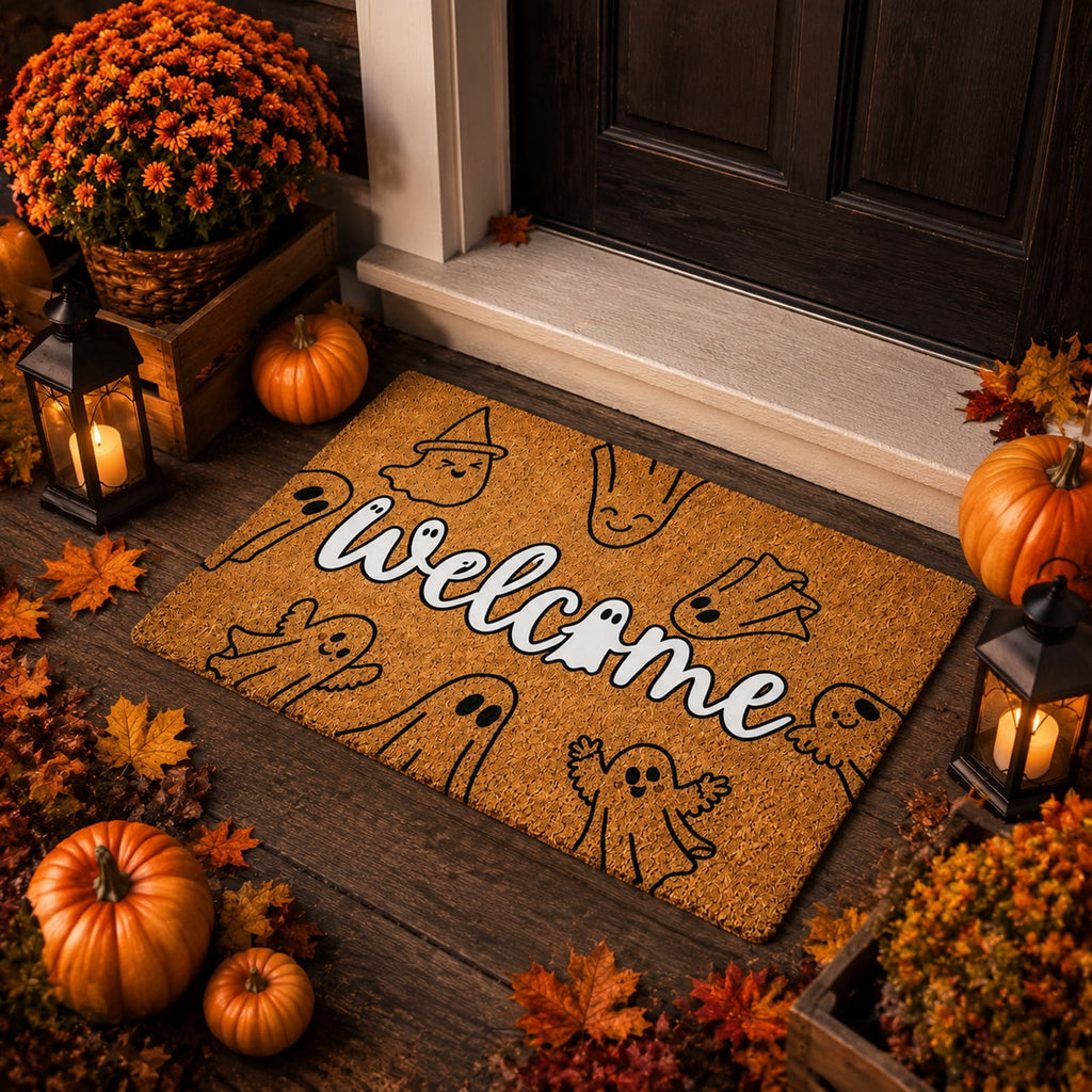 Halloween Doormat Vintage Retro Style Mat 23.6x15.7in Secure-Grip Absorbent Coir Look Entryway Rug for Front Porch Indoor Outdoor Decor by OVFUIZ