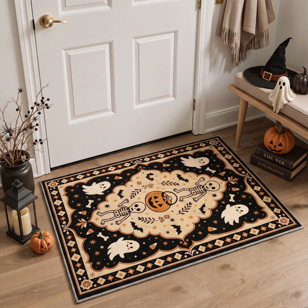 GENIMO 5'x7' Halloween Area Rug for Living Room, Washable Non Slip Soft Vintage Witch Indoor Rug for Bedroom Dining Room Home Office, Retro Sepia