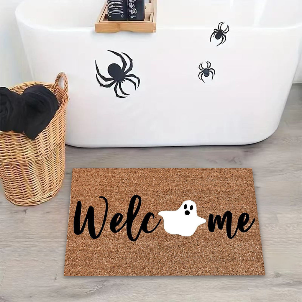 Zhourta Halloween Fall Plaid Outdoor Rug Orange Plaid Outdoor Rug Cotton Hand Woven Check Rug Layered Doormats for Front Door Front Porch Farmhouses Entryway Patio 15.7x23.6 Inch