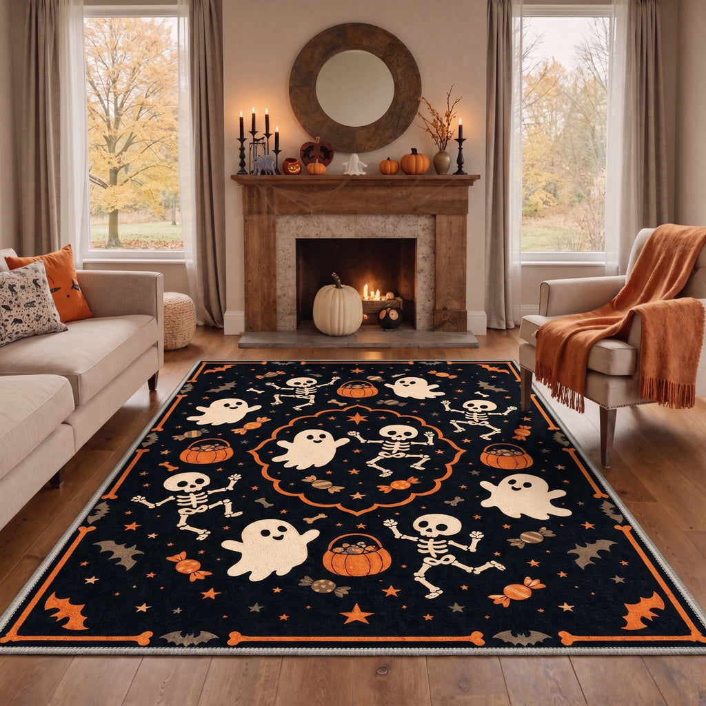GENIMO 2'x7' Halloween Runner Rug, Washable Non Slip Soft Vintage Witch Indoor Outdoor Hallway Runner for Porch Patio Kitchen Entryway, Retro Sepia