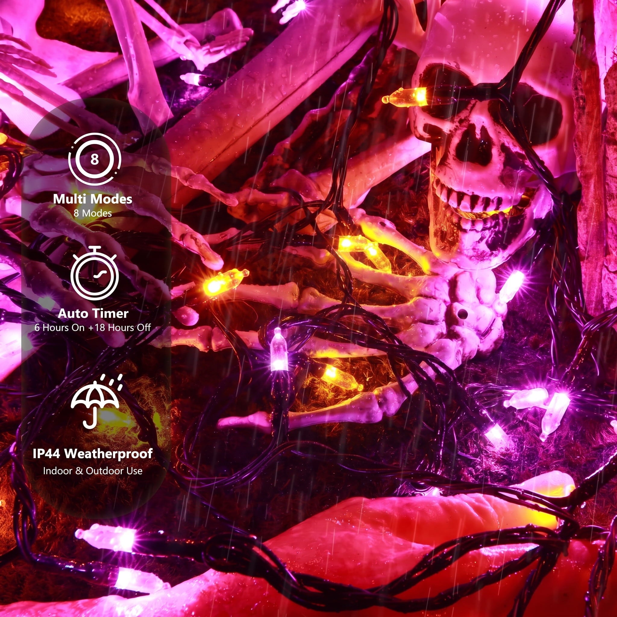 TETOU Halloween Lights, 33ft 100 LED Battery Halloween Lights, 8 Modes String Lights with Timer, Indoor Outdoor Waterproof mini Lights String for Halloween Bedroom Patio Decor - Orange & Purple