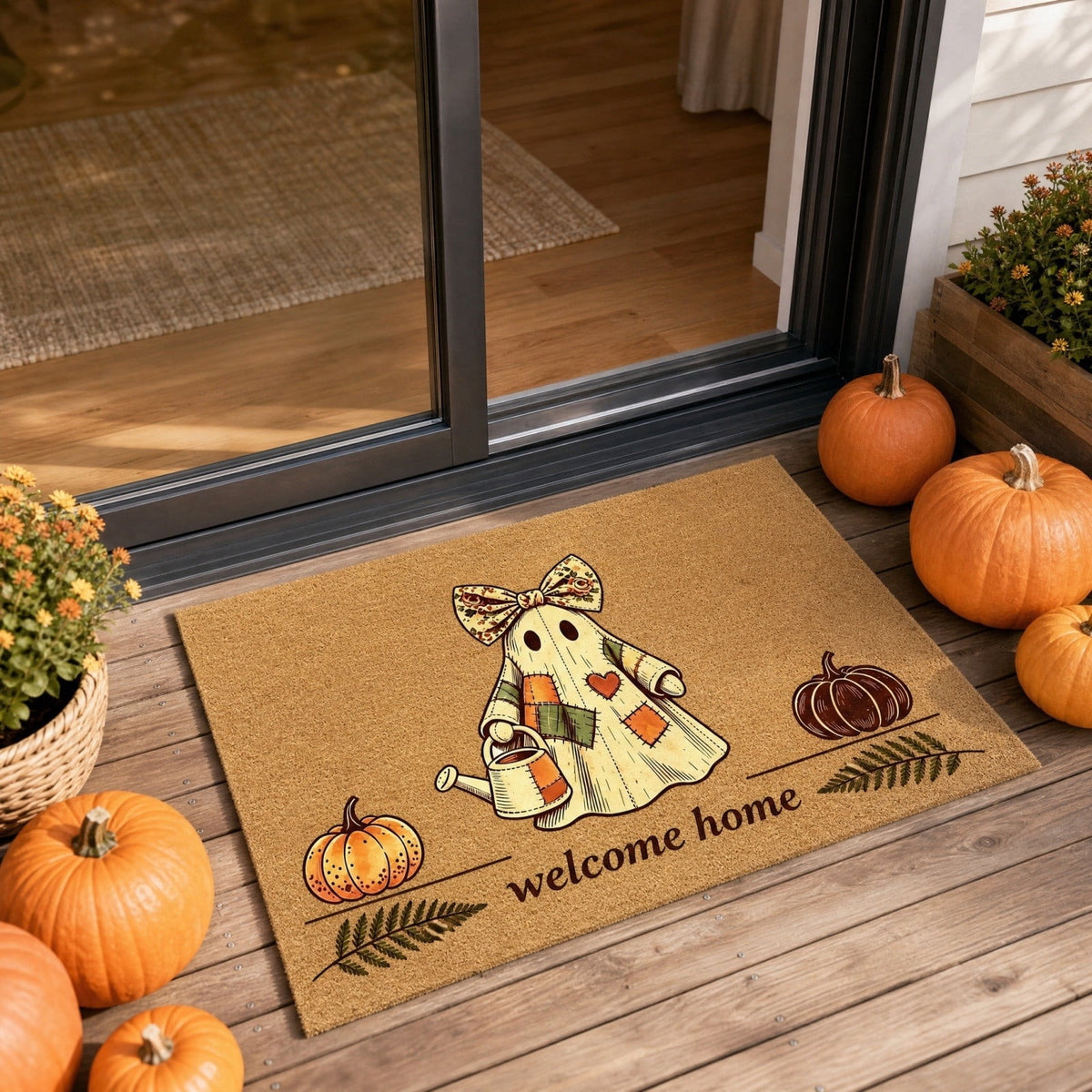 Halloween Doormat Vintage Retro Style Mat 23.6x15.7in Secure-Grip Absorbent Coir Look Entryway Rug for Front Porch Indoor Outdoor Decor by OVFUIZ