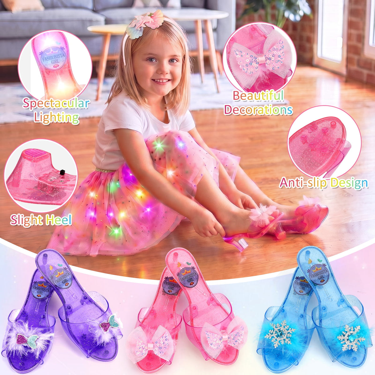 Flybay Princess Dress up for Girls, Toddler Dress up Clothes with Shoes & Accessories, Girls Role Play Princess Toys Gift for Girls 3 4 5 6 Years Old