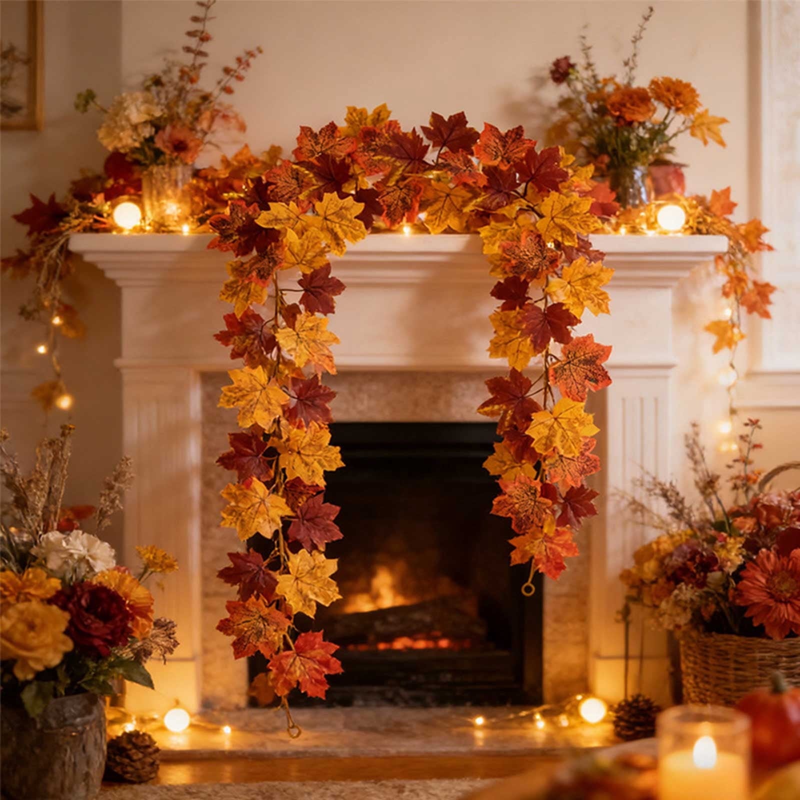 WKSCLPAI Halloween Maple Leaf Garland, Fall Vine Wreaths for Autumn Festivities Decor,Seasonal Garlands for Home,Halloween & Fall Decorations