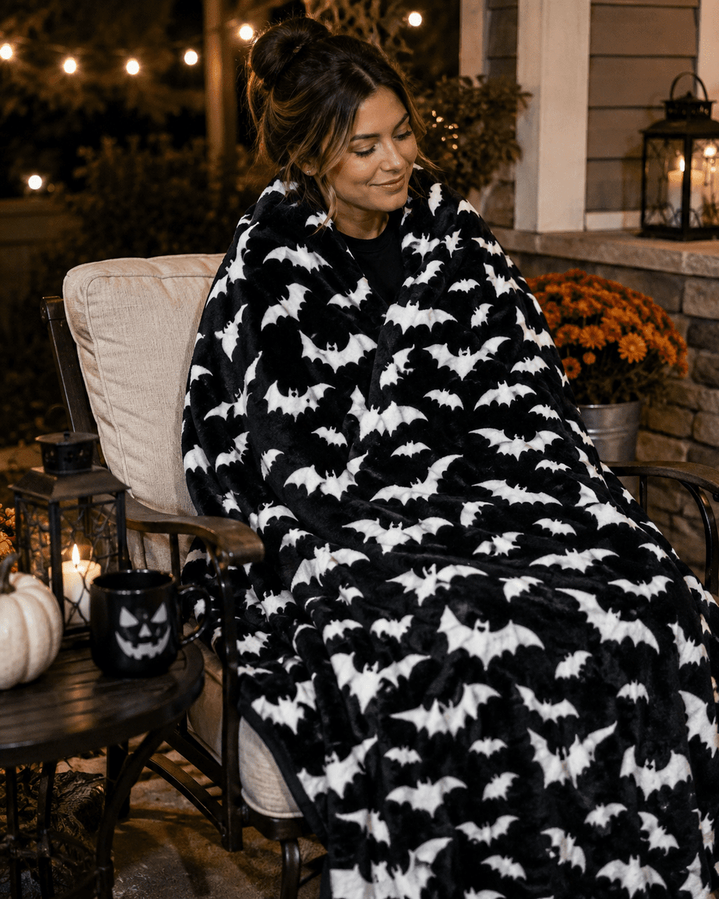 Serafina Home Halloween Throw Blanket: Fuzzy Boo! Jack O'Lantern Spider Webs Skull and Black Cats Print on Velvet Fleece for Sofa Bed Couch Chair Dorm