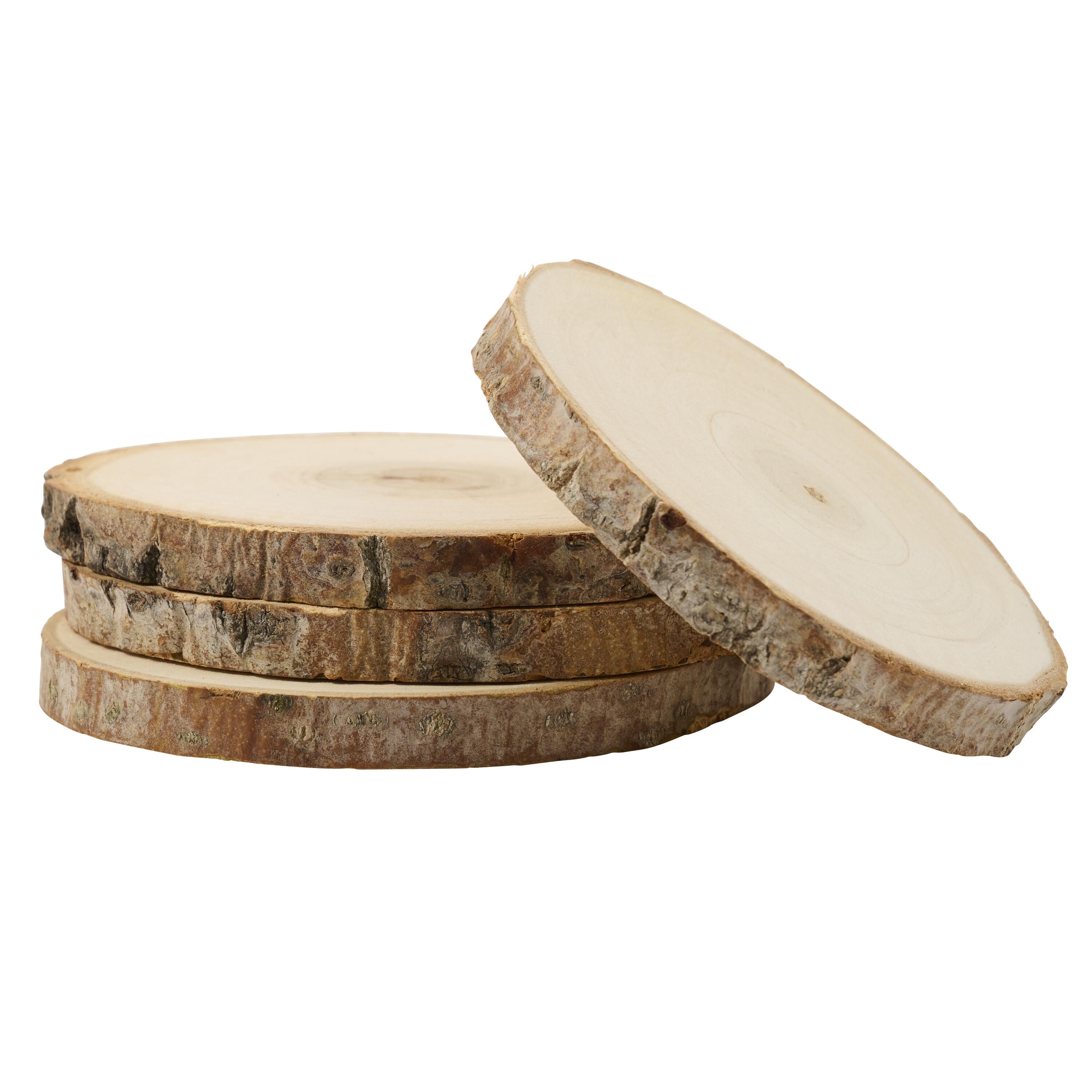 Plaid Unpainted Wood Surface, Small Wood Round with Bark, 4 Piece