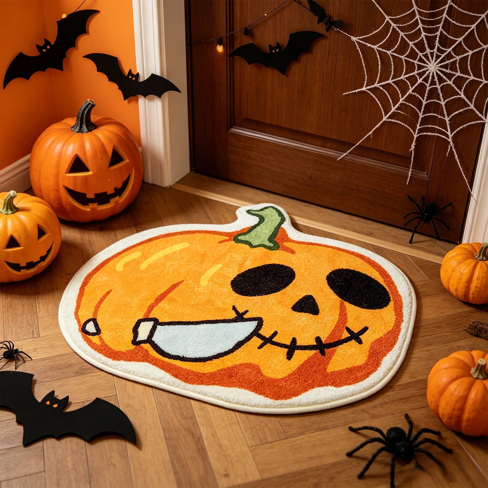 Halloween Fall Thanksgiving Bath Mat Ghost And Pumpkin Shaped Absorbent Non Slide Soft Doormat For Entryway Decor