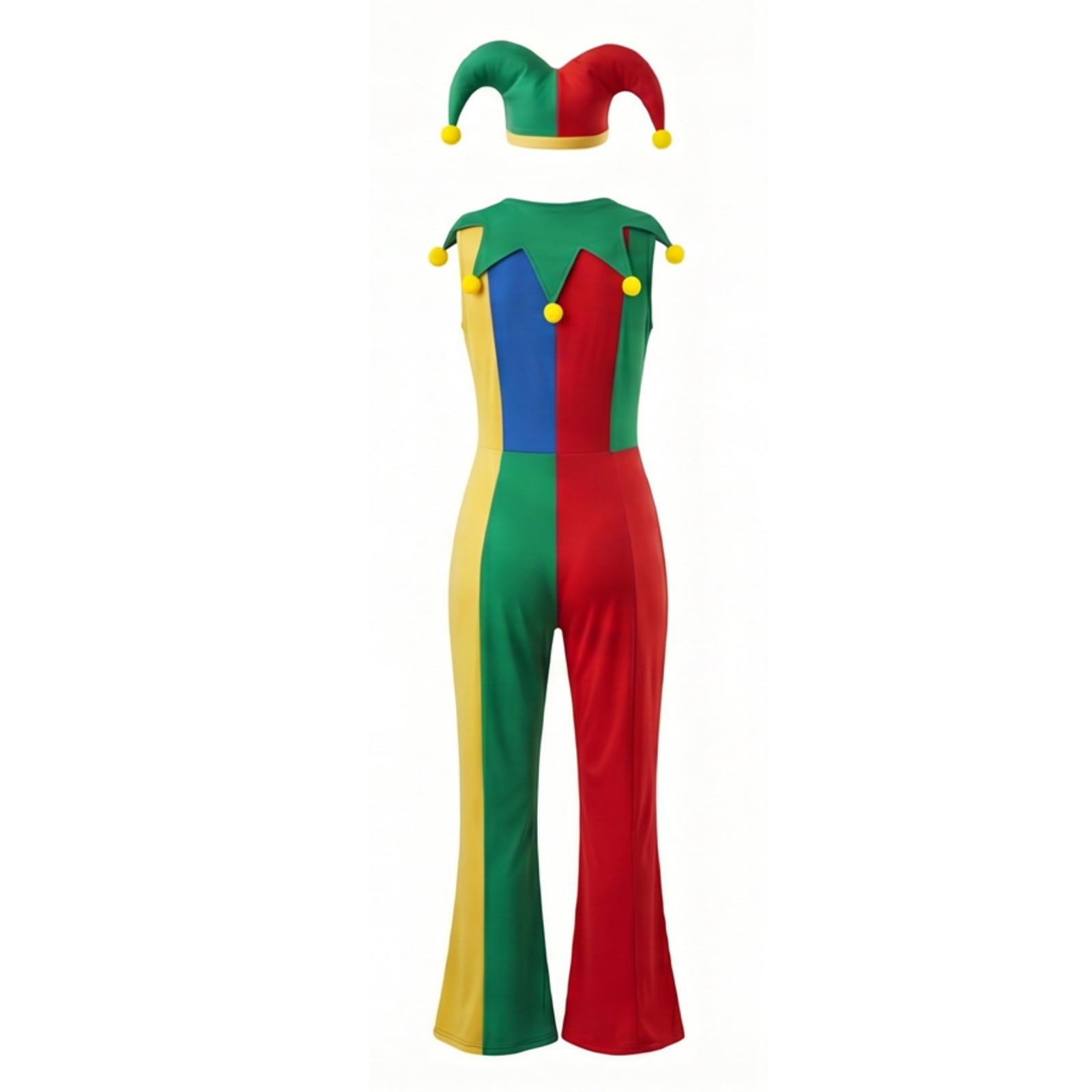 Clown Costume Set for Halloween Cosplay, Multicolor Circus Show Clown One-Piece Outfit Jumpsuit for Halloween Carnival Party Suit, Halloween Costume for Women, M