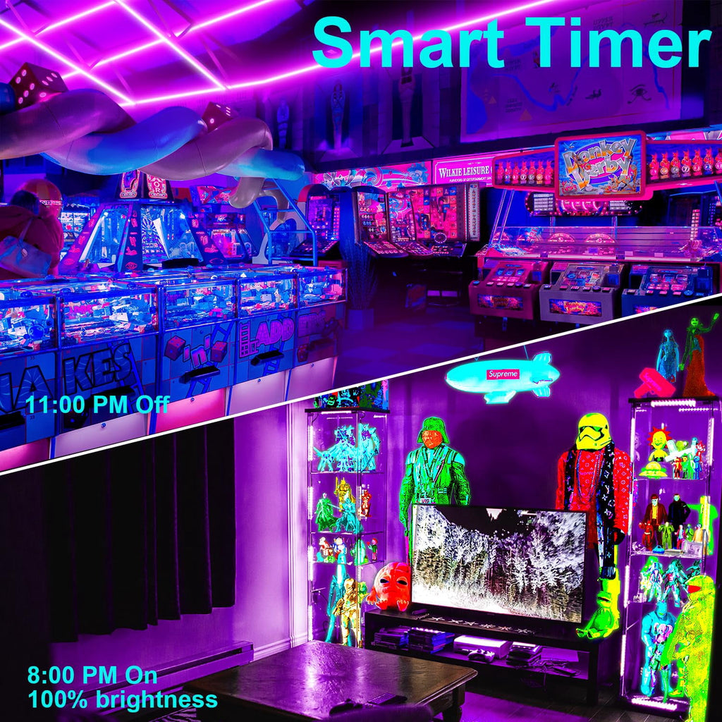 Gliztech 100FT Black Light Led Strip App Control, Black Light for Glow Party with Remote, Self Adhesive UV Light Strip for Halloween Decor, 24V