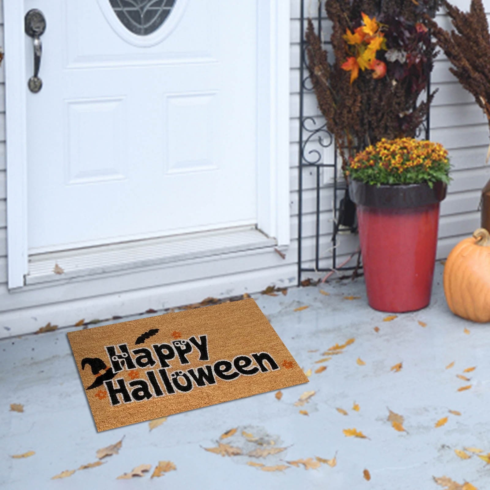 Wovilon Halloween Area Rug Doormat, Black Castle Front Door Mat Non Slip Rubber Backing, Happy Halloween Orange Indoor Outdoor Entrance Mats, Halloween Home Decor Outdoor Rug, 16 X 24 Inches