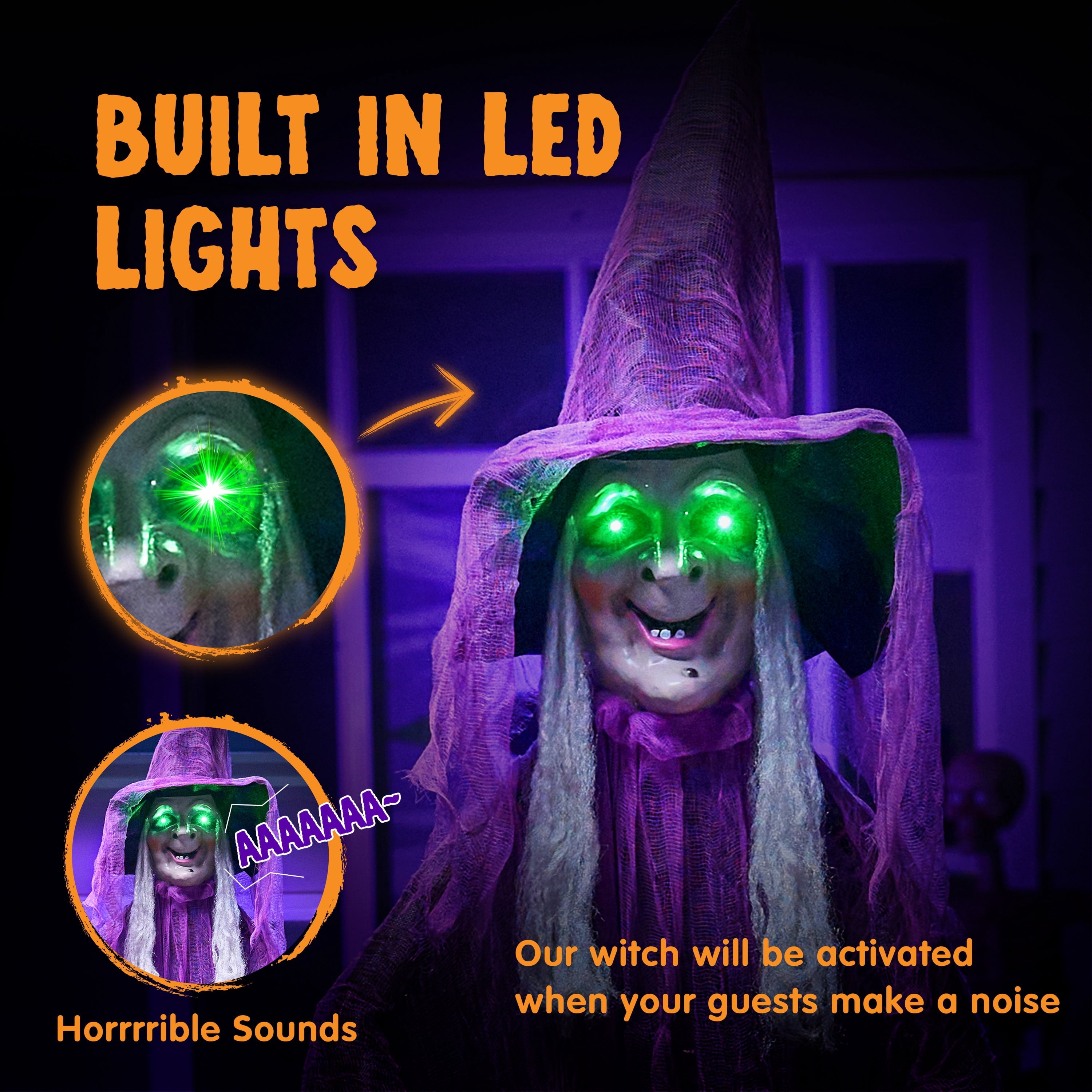 Joyfy 62"Halloween Standing Hunchback Witch with Light, Animatronics Large Halloween Decorations Outdoor, Radar Motion Activated with Creepy Sound & Eyes and Moving Head for Yard Garden Haunted Hous