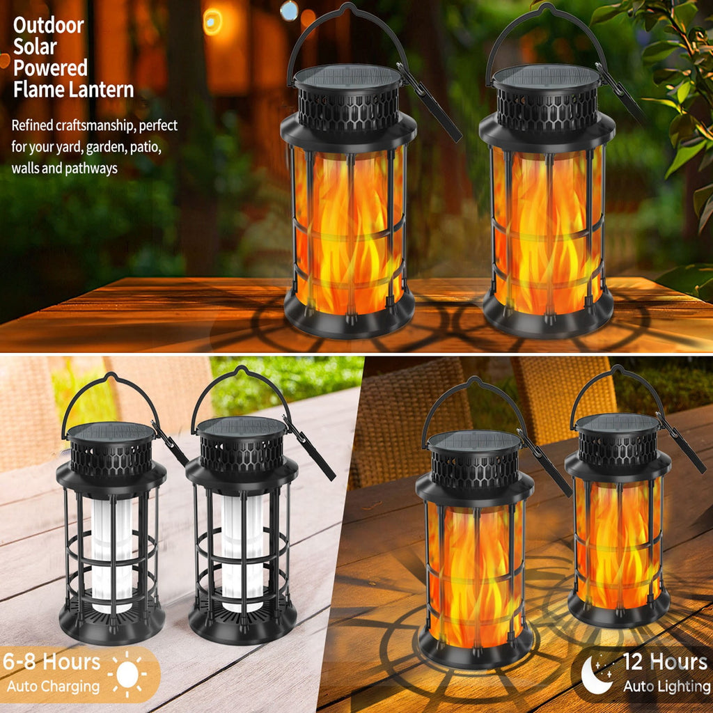 BinKFF Solar Lanterns Outdoor Lights, Upgraded Flickering Flames Hanging Solar Lights for Outside, Solar Powered Lantern Waterproof, Lanterns Decorative for Yard Patio Garden Decor