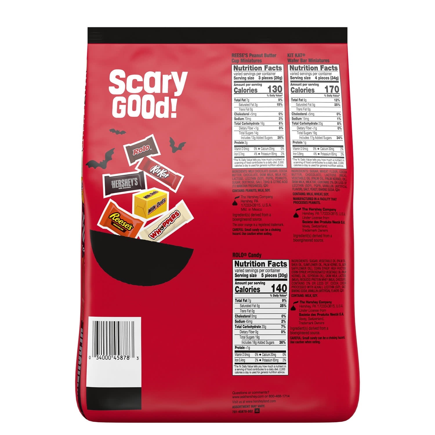 Hershey Assorted, Halloween Candy Bulk Variety Bag, 51.03 oz (165 Pieces)