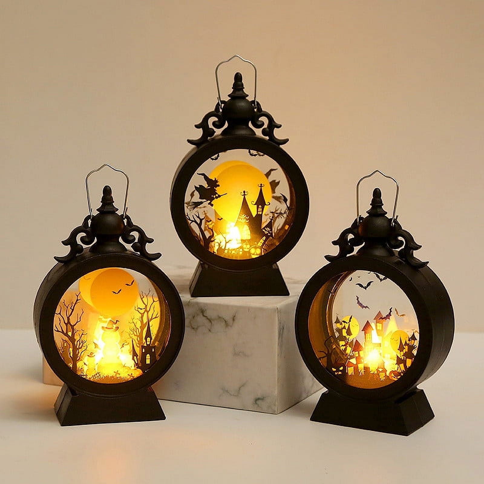 Cheapark Halloween Lanterns Decorations, Battery Operated Black Pumpkin Witch Lanterns, Flickering Light For Indoor Party Home Decor