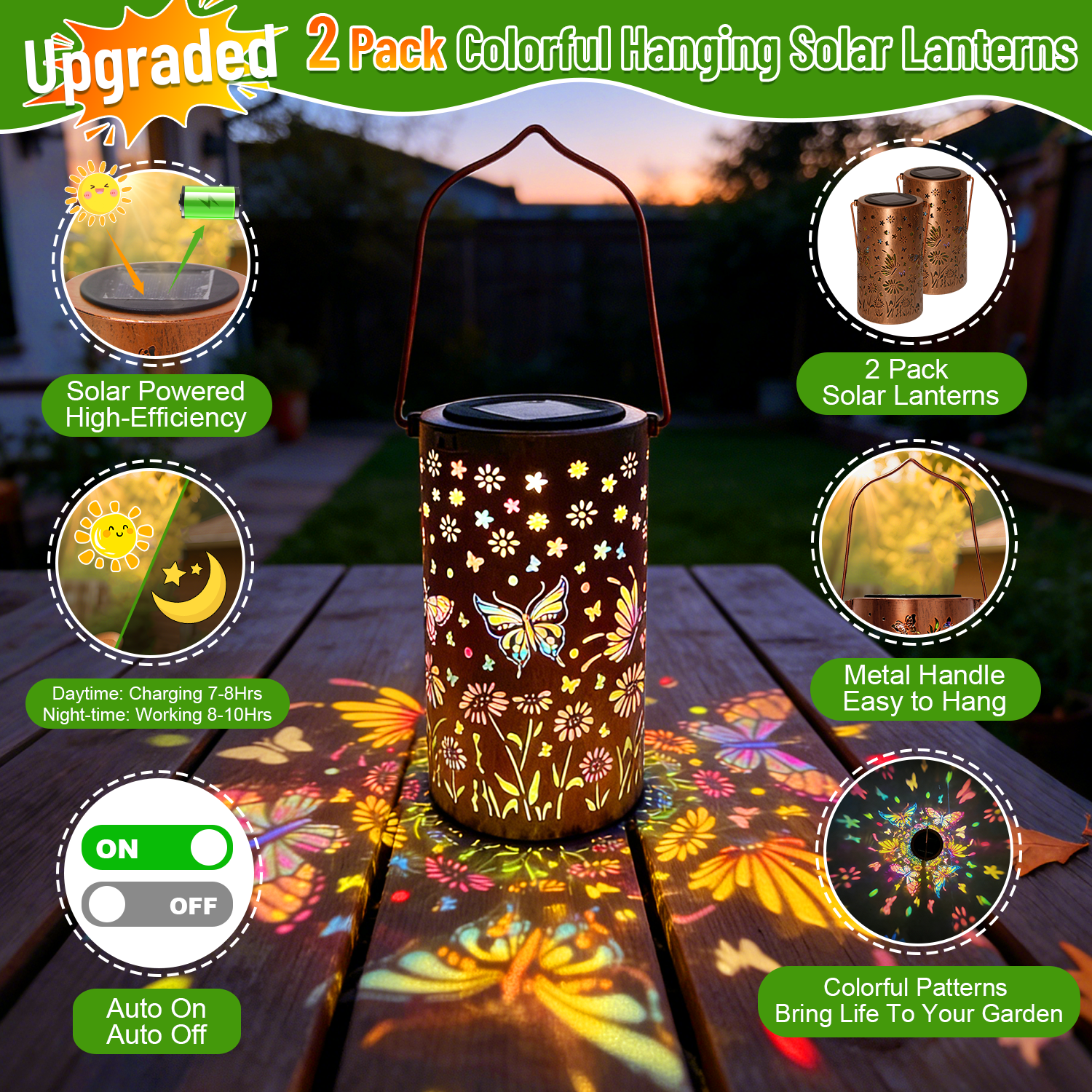 Colorful Solar Lanterns IP65 Outdoor Waterproof, Mother's Day Gifts for Women Mom Grandma - LED Colorful Sunflower Solar Lights Metal Hanging Lantern for Patio Yard Porch