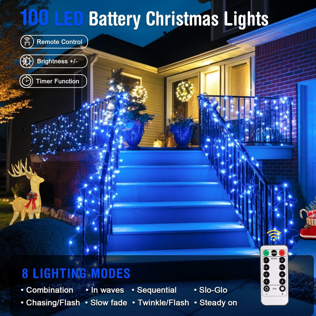 33ft 100 LED Pink Battery Lights for Bedroom, Pink Christmas String Lights with 8 Modes Remote Indoor Outdoor, Fairy Twinkle Lights for Room Party Tree Valentine