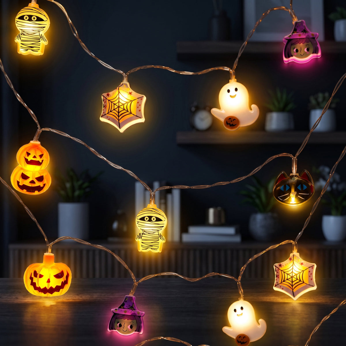 Joyfy 19.7ft Halloween Lights,30 LED Waterproof 3D Pumpkin Ghost Battery Operated String Lights with Timer 8 Lighting Modes Fairy Light for Window Indoor Outdoor Decor Halloween Party Decorations