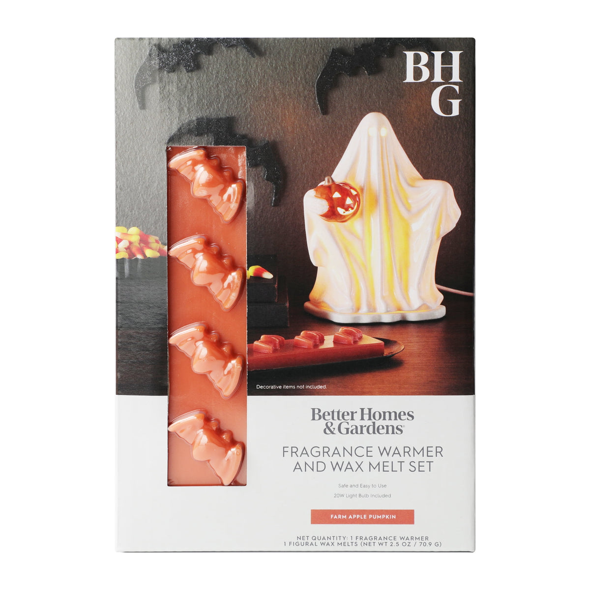 Better Homes & Gardens Halloween Ceramic Electric Plug-in Wax Melt Warmer with Farm Apple Pumpkin Wax Melts, Spooky Ghost