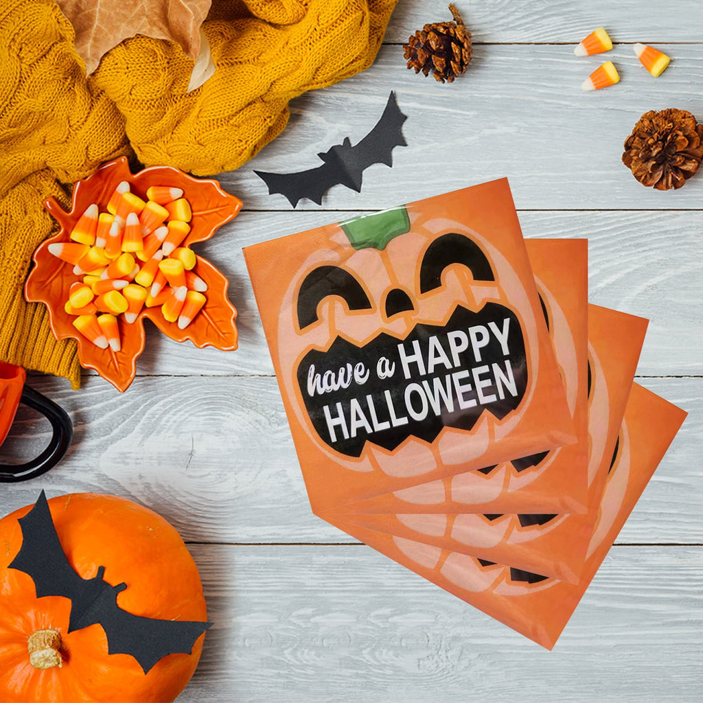 Holloyiver 20 Packs Halloween Napkins, 6.7 x 6.7 Inch Pumpkin Dinner Napkins, Purple Halloween Party Disposable Paper Napkins for Autumn Halloween Party Supplies Table Decorations