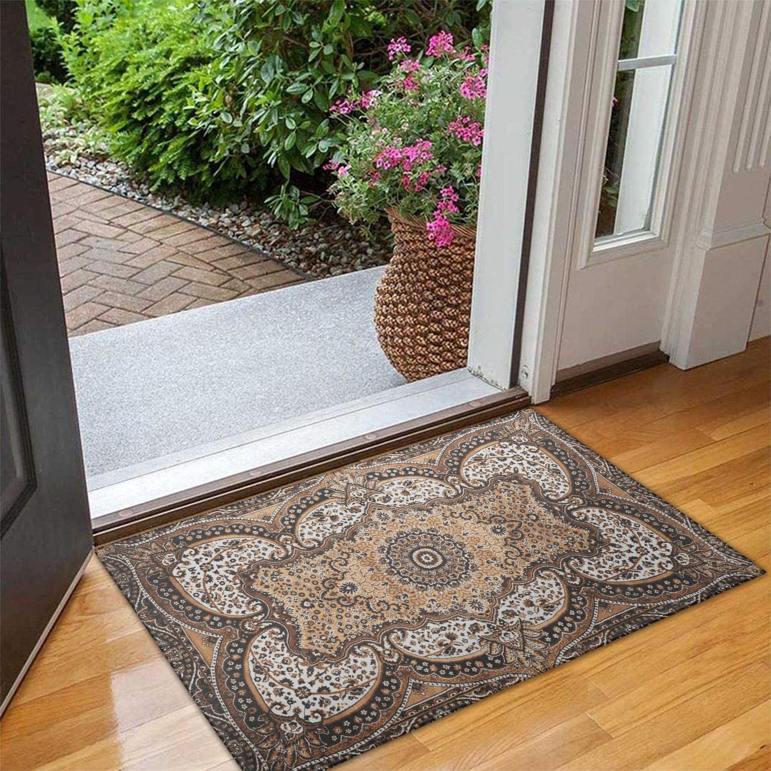 Brown Vintage Tribal Western Non Slip Washable Door Mat Funny Doormat Outdoor Inside Floor Rugs Crystal Velvet 30x17 Inches