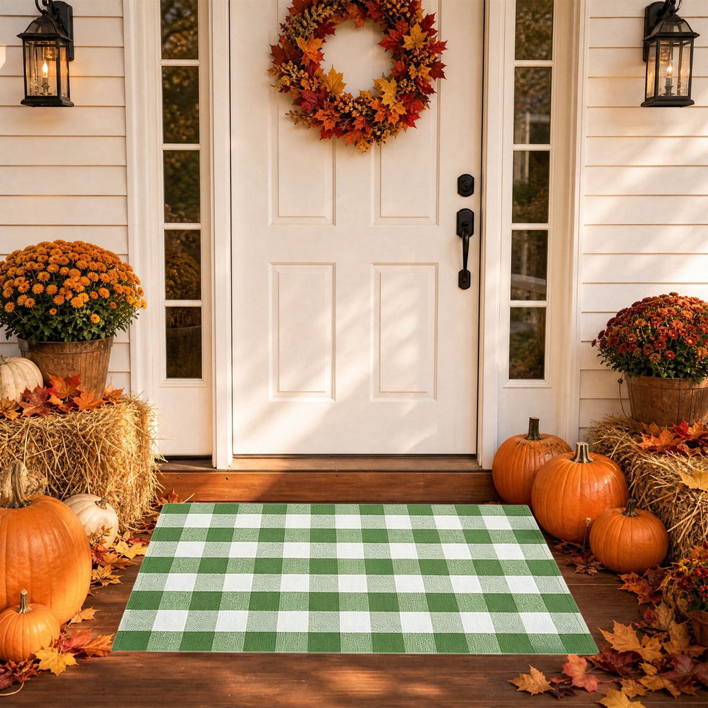 Dpityserensio Halloween Doormat Black Bat and Moon with Striped Border Non-Slip Washable Indoor Outdoor Rug, Vintage Fall Decor