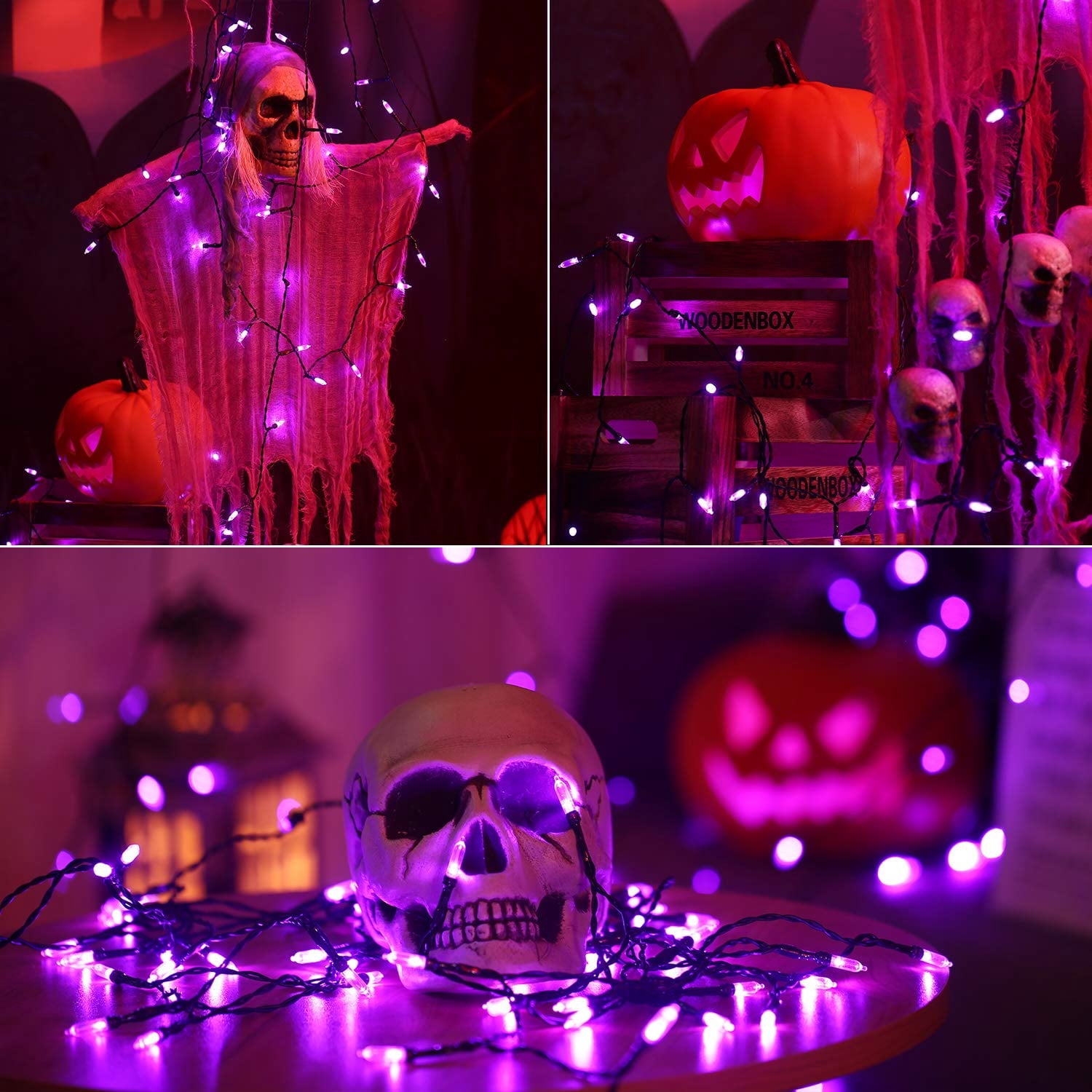 TETOU Halloween Lights, 33ft 100 LED Battery Halloween Lights, 8 Modes String Lights with Timer, Indoor Outdoor Waterproof mini Lights String for Halloween Bedroom Patio Decor - Orange & Purple