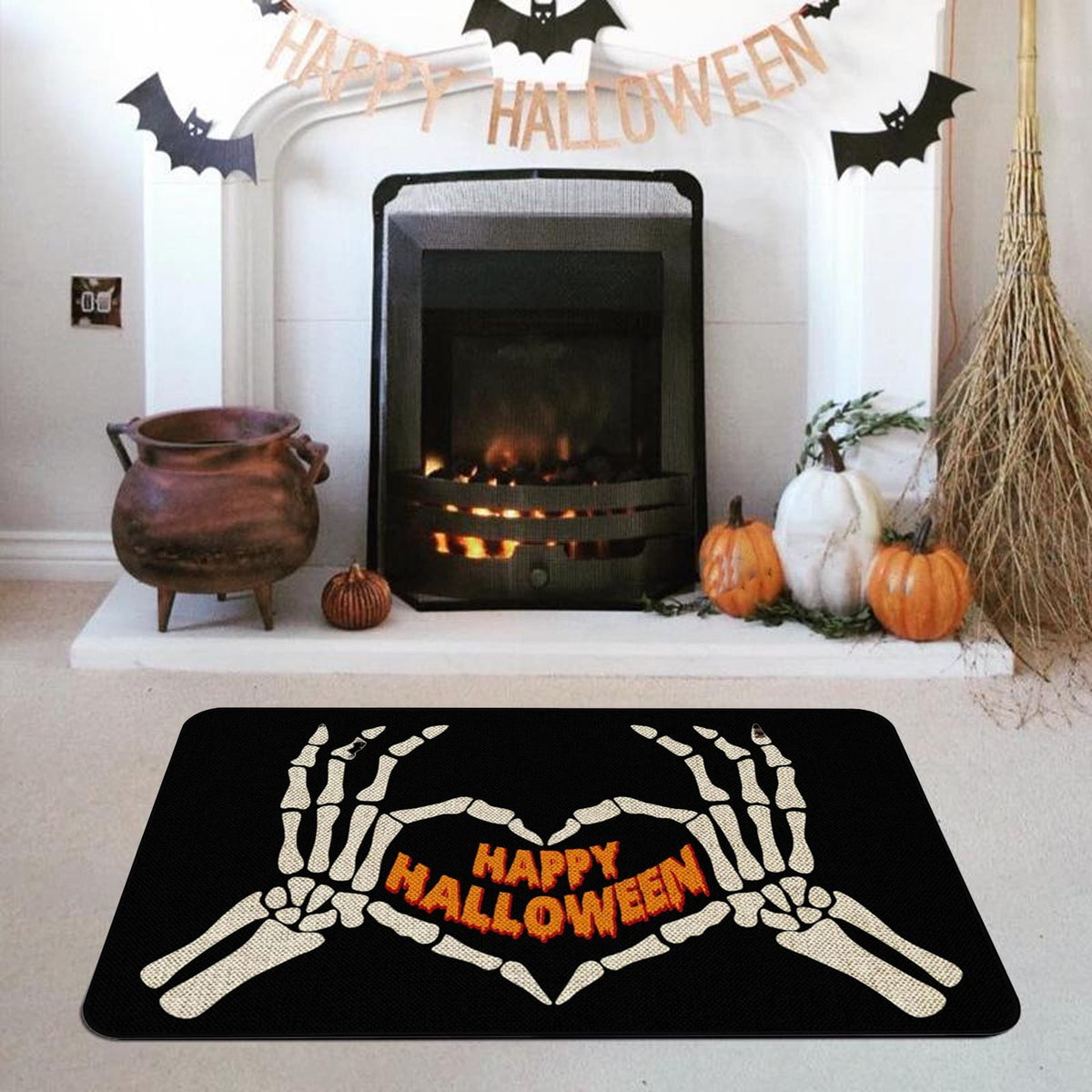 TOPRenddon Halloween Door Mat, Outdoor Front Door Decorative Doormat 16" x 24", Spider Web Bones Welcome Doormats, Non-Slip Rubber Mats Washable Carpet for Porch, Entryway, Indoor, Bathroom, Kitchen