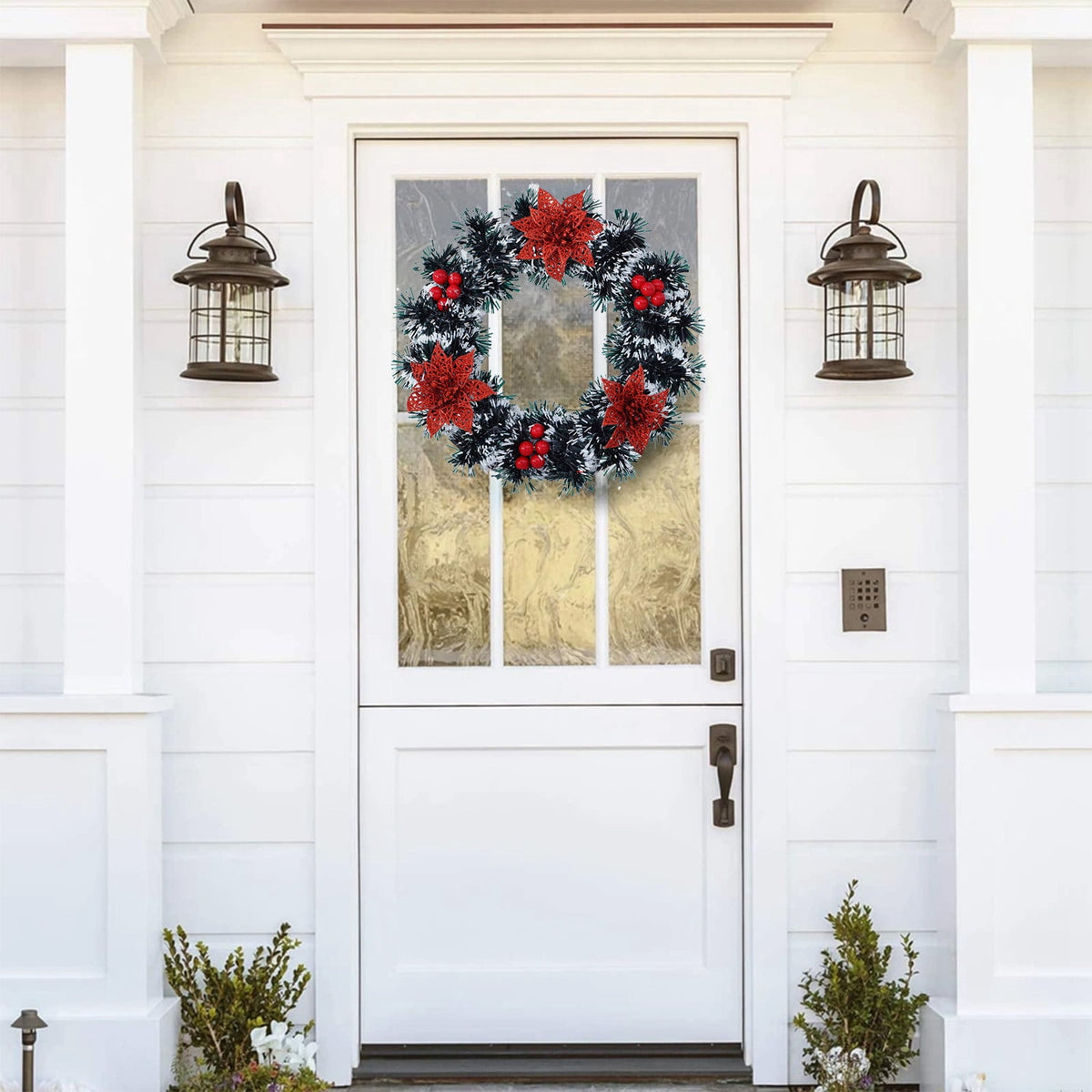 Btomtd Diameter 8" Pumpkin Skull Wreath Halloween Decor Acrylic Round Disk Hanging Ornament with Garland for Front Door Window, A