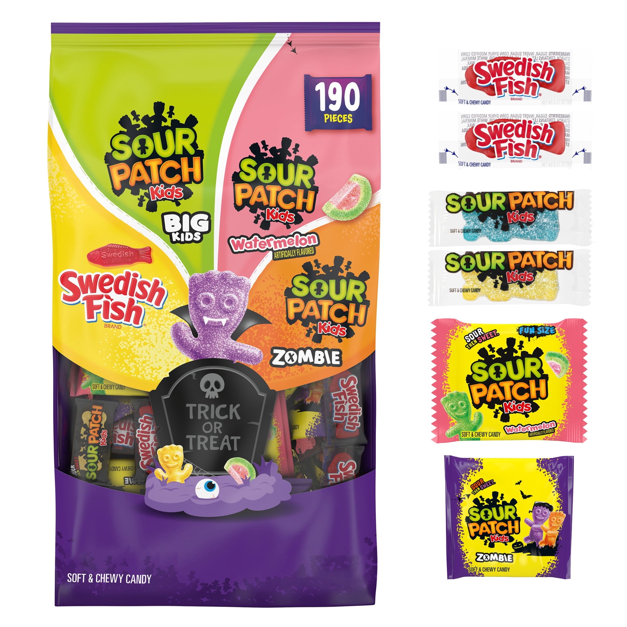 SOUR PATCH KIDS and SWEDISH FISH Soft & Chewy Halloween Candy Variety Pack, 190 Bags