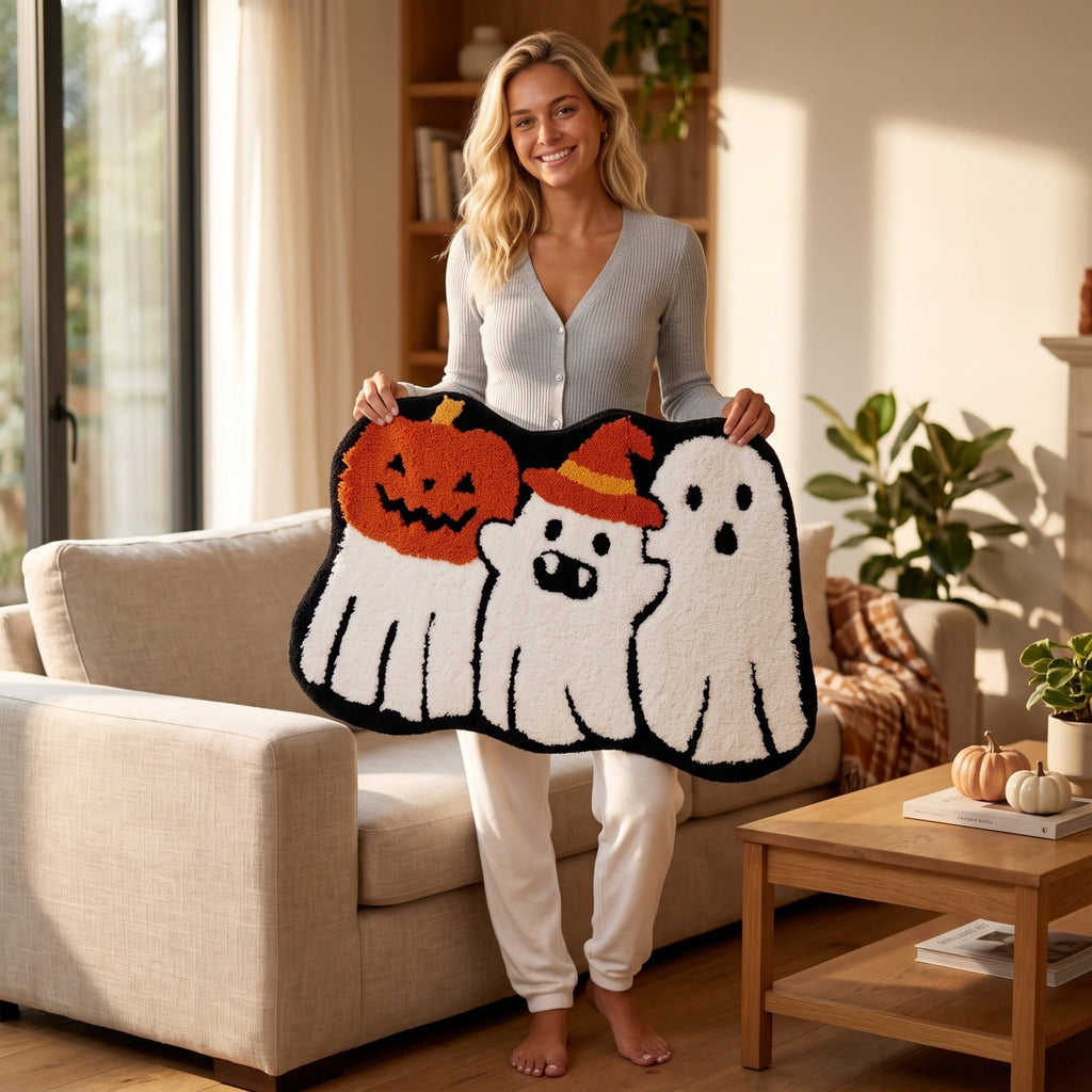 Halloween Doormat Ghost Bath Mat 23.6x15.7in Secure-Grip Absorbent Soft Faux Fur Rug for Bathroom Bedroom Living Room Decor by OVFUIZ