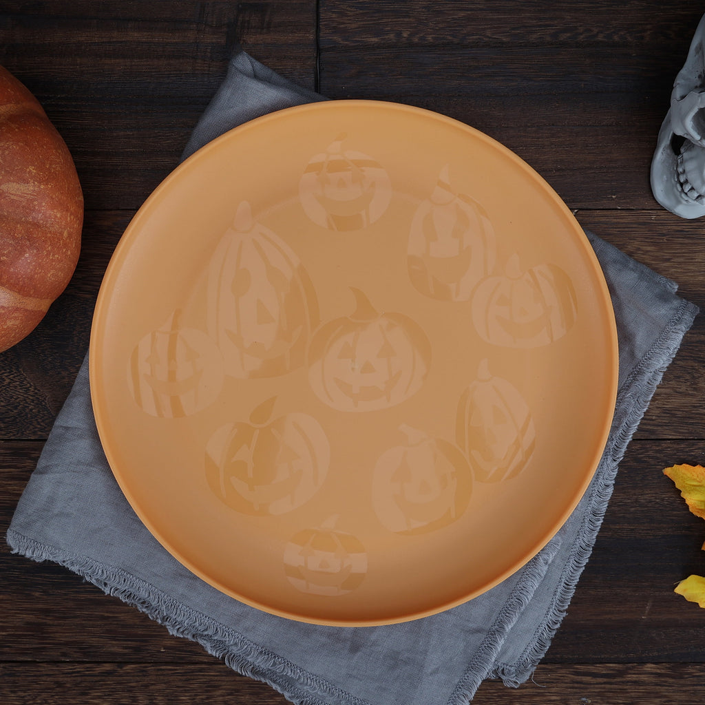 Mainstays 30-Piece Plastic Etched Pumpkin Dinnerware Set, Orange