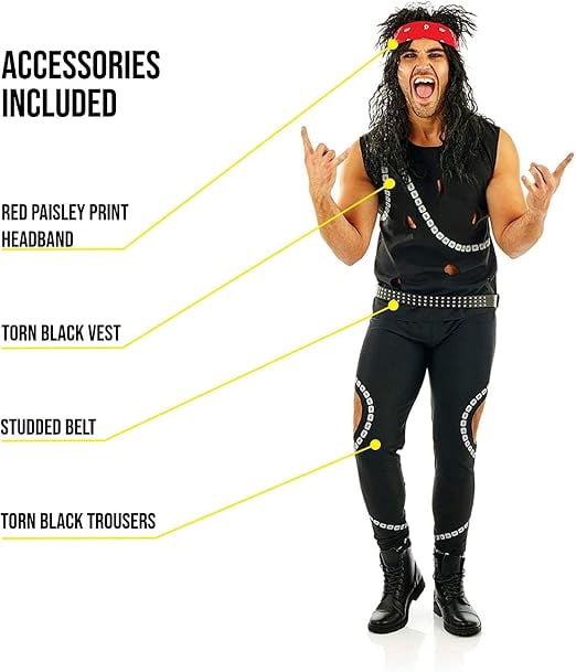 Fun Shack Mens 80s Glam Rocker Costume Adult Rockstar Rock Punk Star Fancy Dress Halloween Black L