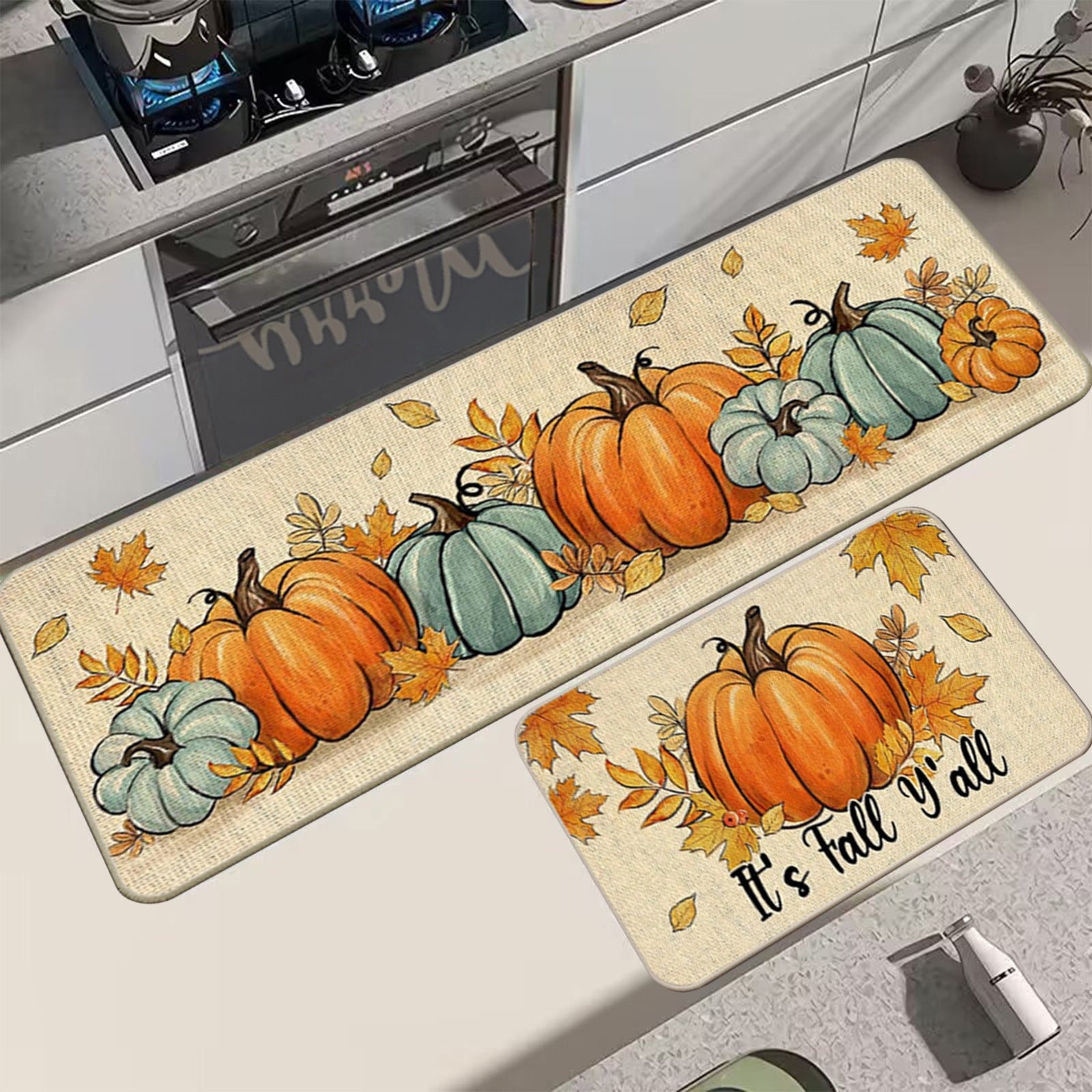Zhourta Halloween Fall Plaid Outdoor Rug Orange Plaid Outdoor Rug Cotton Hand Woven Check Rug Layered Doormats for Front Door Front Porch Farmhouses Entryway Patio 15.7x23.6 Inch