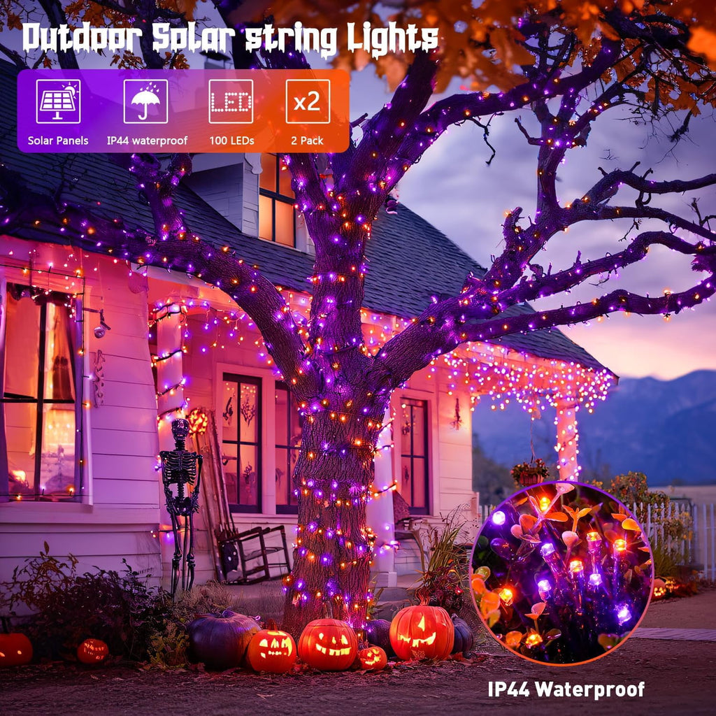 JMEXSUSS 2 Pack Solar String Lights Outdoor, 100 LED 42.7ft White Solar Lights Outdoor Waterproof, 8 Modes Green Wire Solar Christmas Lights for Garden, Wedding, Party, Christmas Tree Decoration