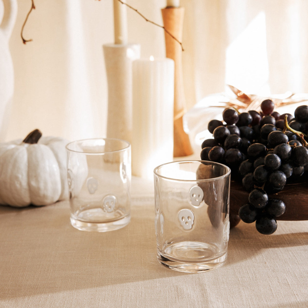 Thyme & Table 12 fl oz White Pumpkin Charm Glass Set, Pack of 2