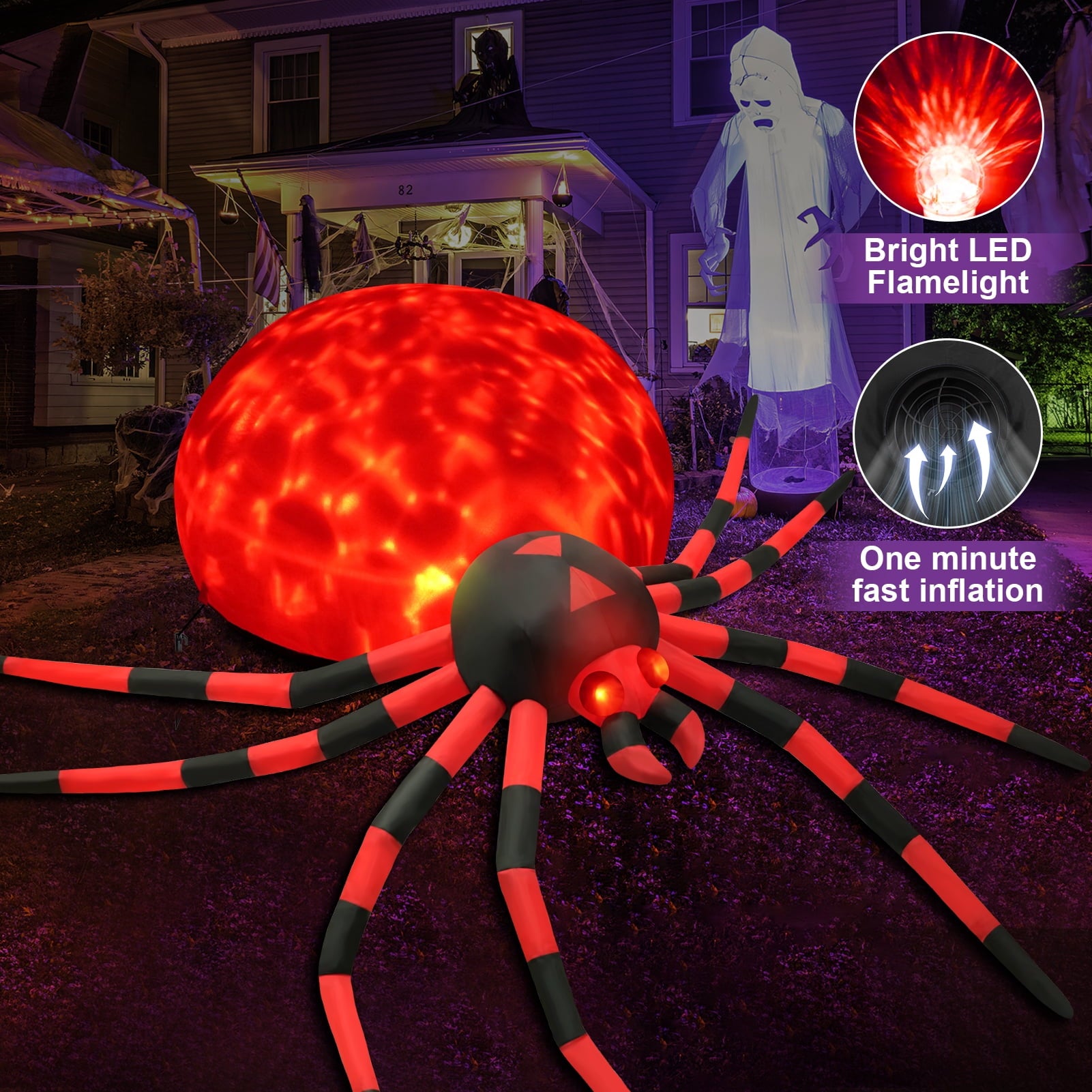 Yexmas 8FT Halloween Inflatables Outdoor Decorations Giant Spider Decorations with LED Lights and Air Pump Blow up Inflatable, Red